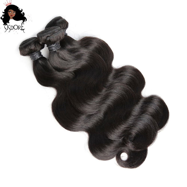 Natural Black Body Wave Brazilian Hair Weaves 3 bundles
