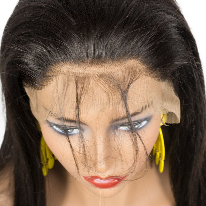 Natural black straight human hair wig with baby hair for black women 9