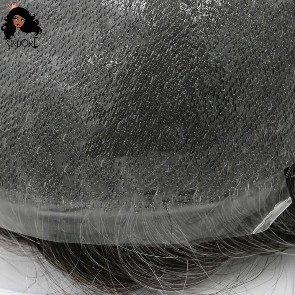 Professional men’s hair replacement system, V-looped poly base with human hairsystem