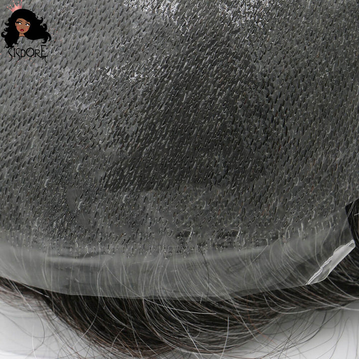 Professional men’s hair replacement system, V-looped poly base with human hairsystem