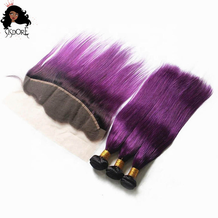 Purple Ombre Straight Bundles with Frontal