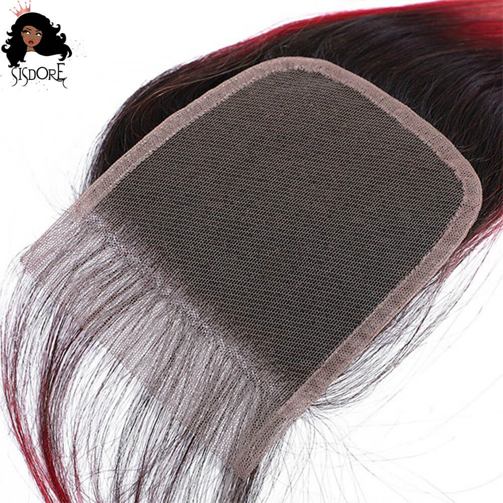 1B/Red Dark Roots Ombre Straight Human Hair HD Lace Closure