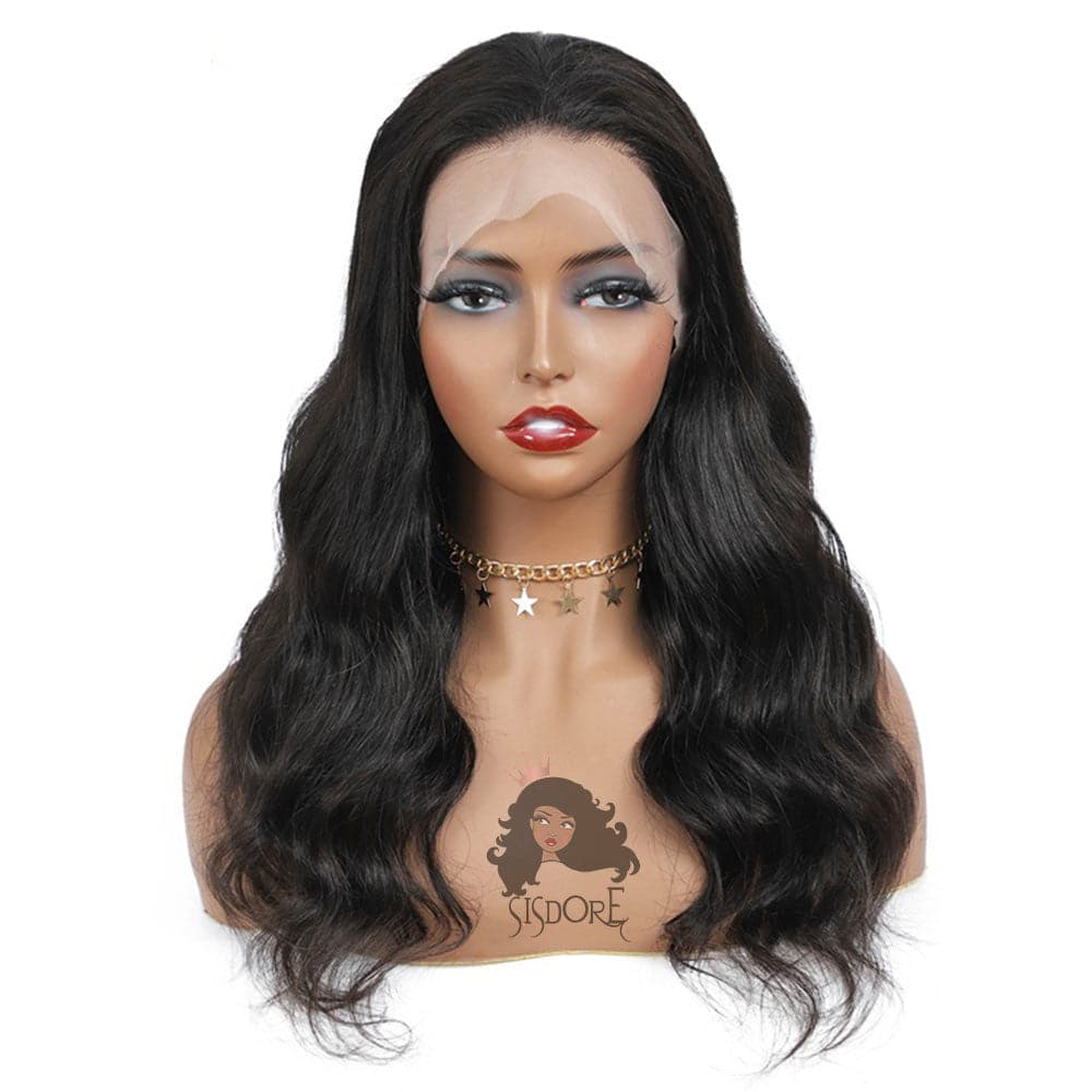 natural black color body wave virgin human hair  360 lace wigs, glueless full lace wigs - front