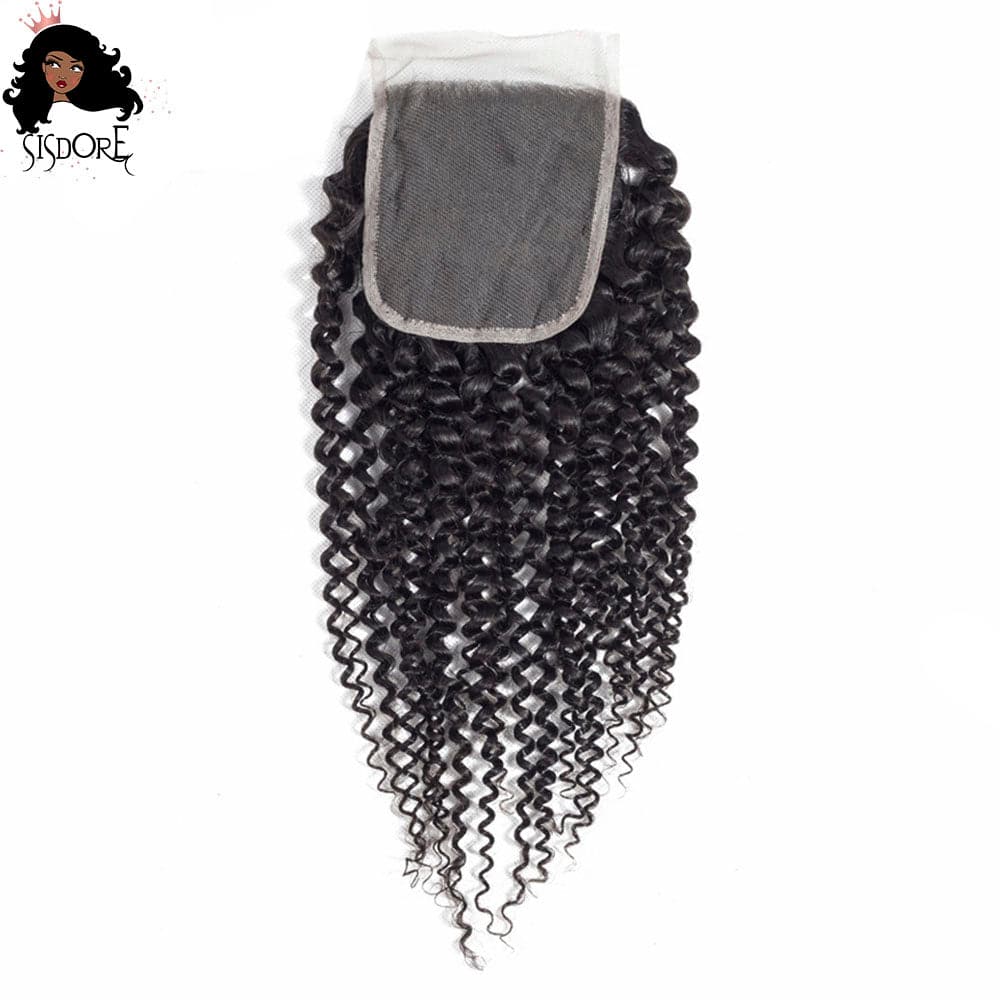 Sisdore kinky curly human hair 4x4 lace closure