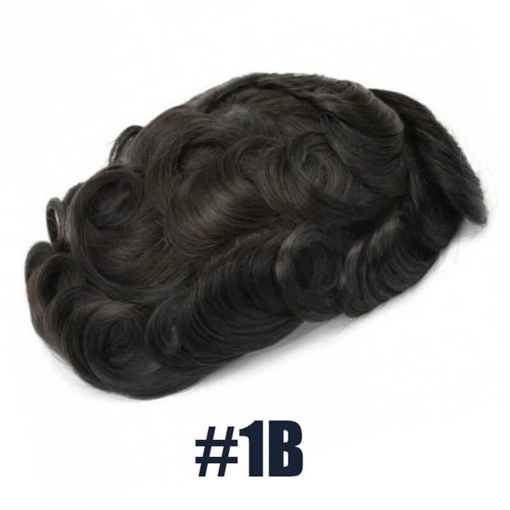 Off Black Hair Color 1B Toupee For Men V-Loop Thin Skin Wig Hair Replacement System