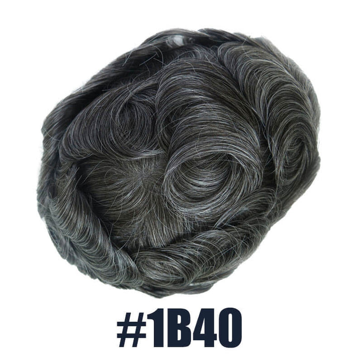 Off Black Hair Mixed with 40% White Color Toupee For Men V-Loop Thin Skin Wig Short Hair Replacement System