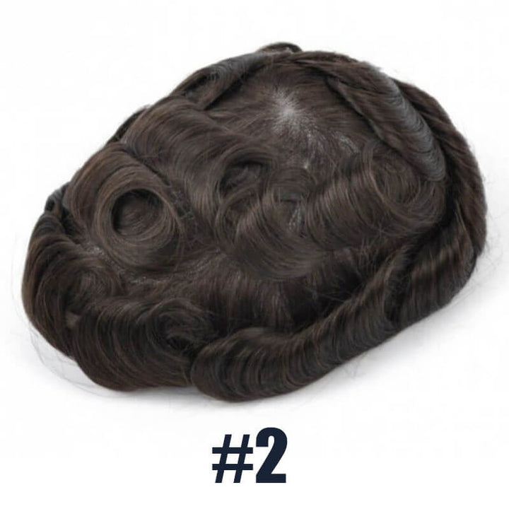 Darkest Brown Hair Color 2 Toupee For Men V-Loop Thin Skin Wig Hair Replacement System