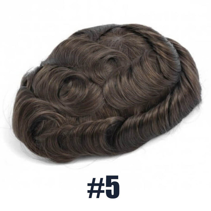 Medium Light Brown Hair Color 5 Toupee For Men V-Loop Thin Skin Wig Hair Replacement System