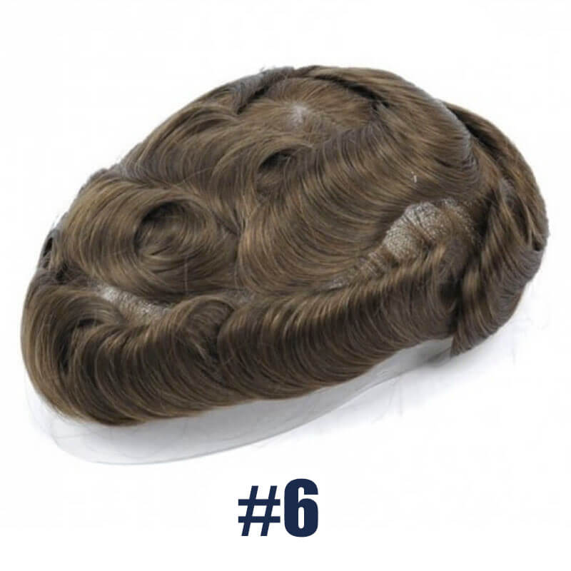 Light Brown Hair Color 6 Toupee For Men V-Loop Thin Skin Wig Hair Replacement System