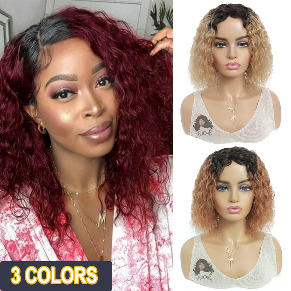 1b-99j  1b-27 1b-30 two tone with black roots curly human hair bob wig