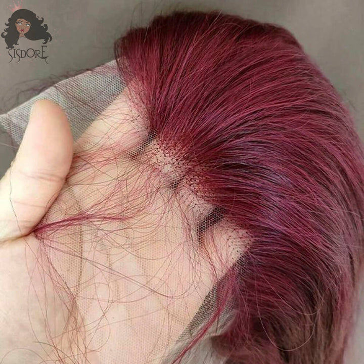 99J Burgundy Color Straight Human Hair Lace Front Wig