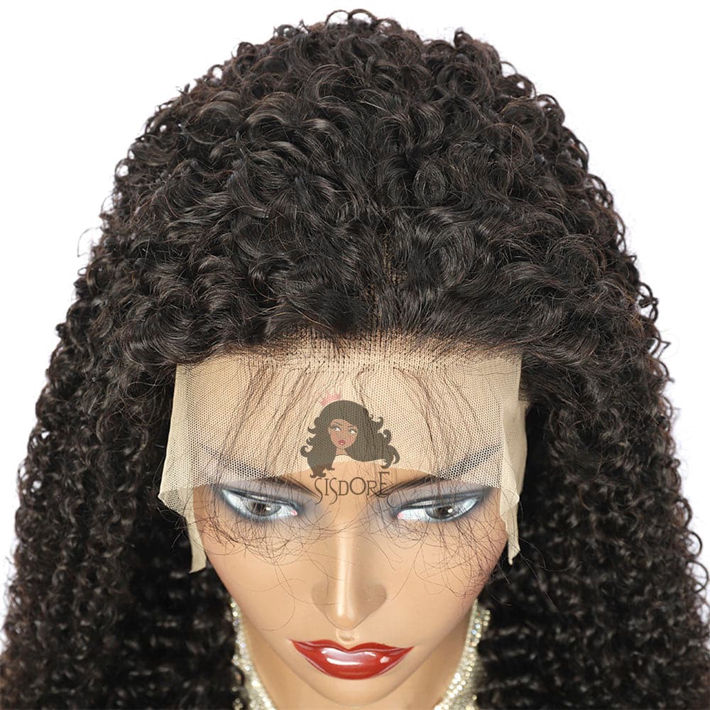 black kinky curly human hair lace frontal wig with pre-plucked hairline and baby hair