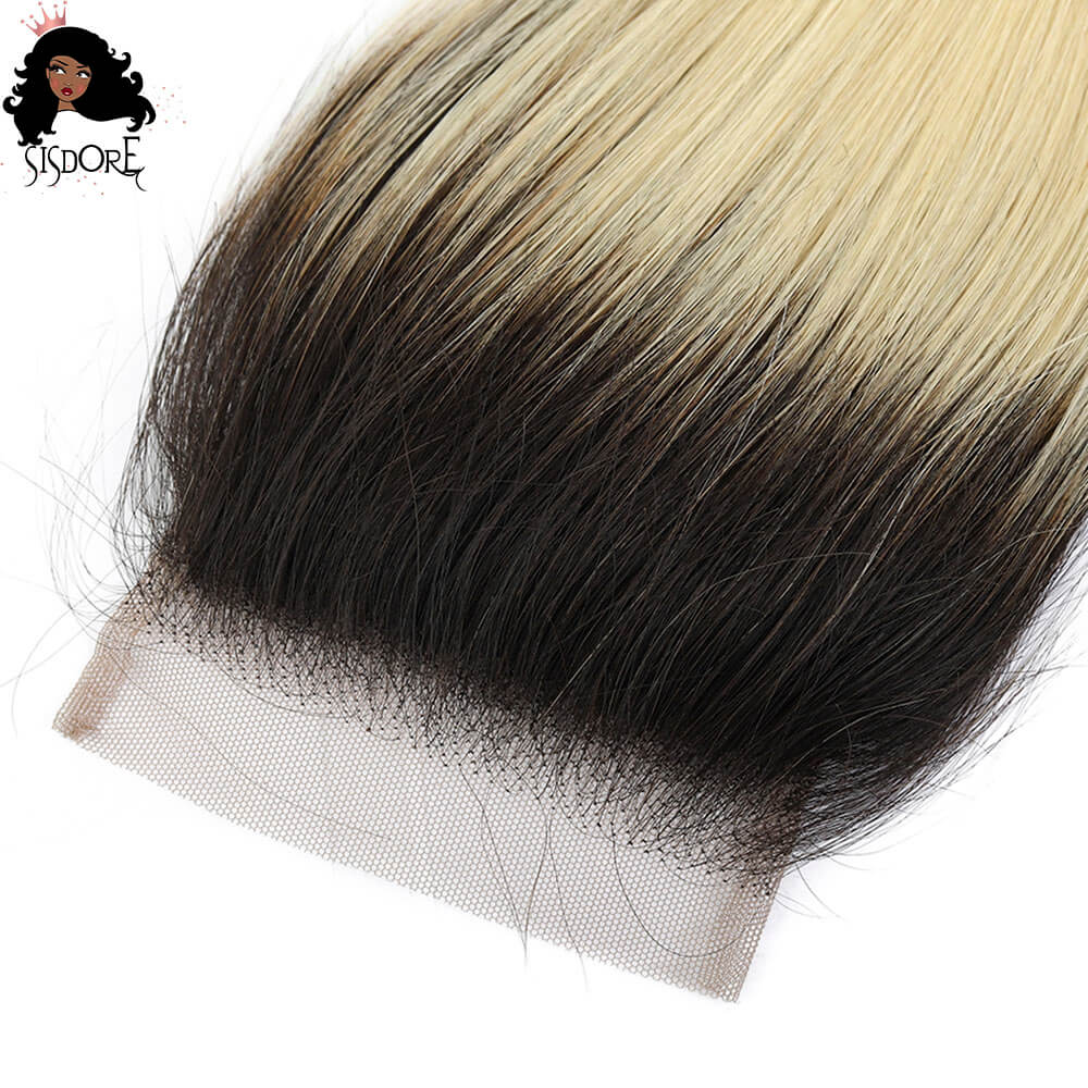 ombre blonde front closure with black roots 1b 613 straight hairpiece