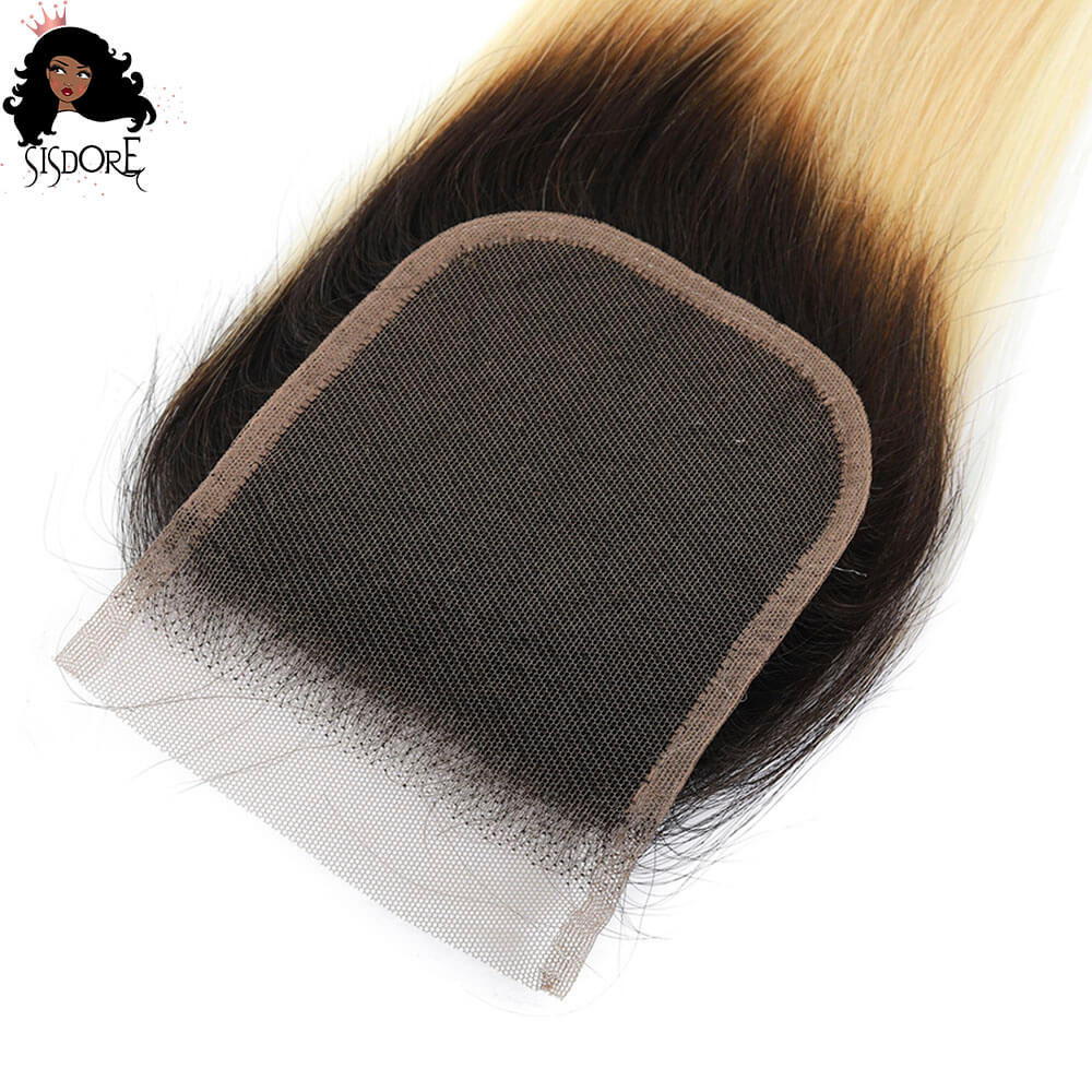 blonde with black roots straight hair 4x4 lace closure 1b 613