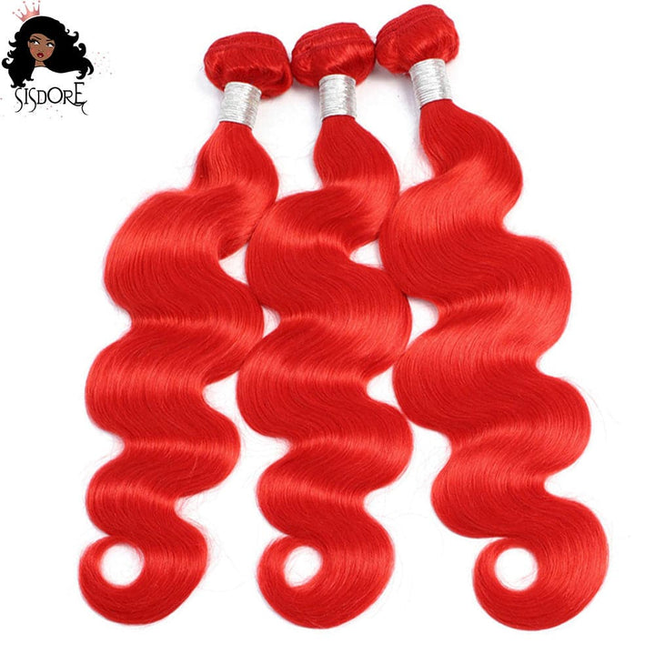 bright red body wave human hair weaves 3 bundles