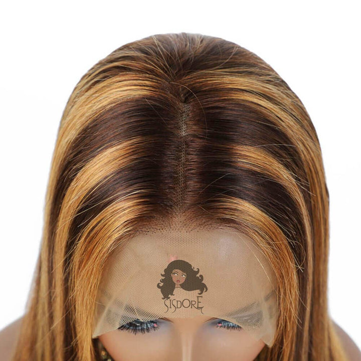 chunky highlights human hair wigs #4/27 straight