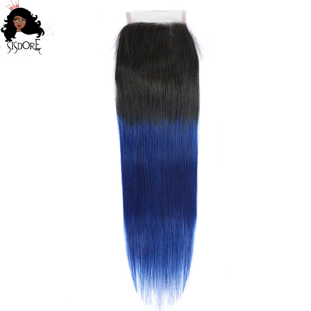 dark blue with black roots ombre hair lace closure 4x4