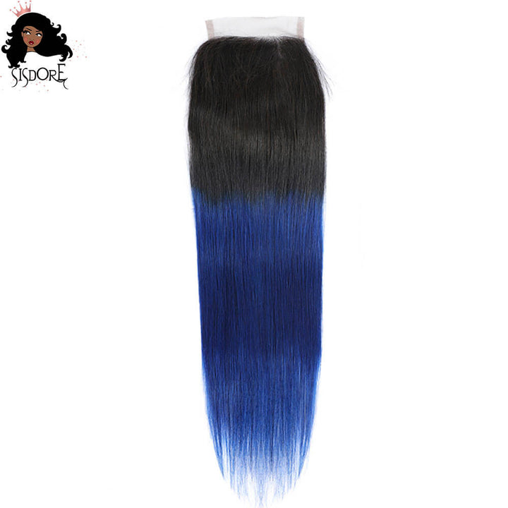dark blue with black roots ombre hair lace closure 4x4