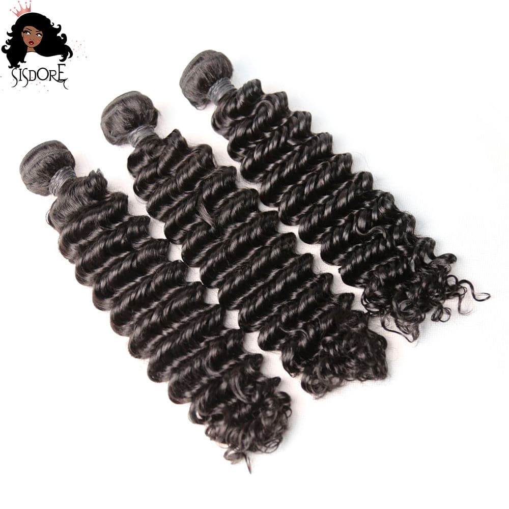 Virgin human hair weaves deep wave