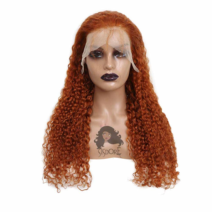 ginger deep wave wig, curly hair ginger lace front