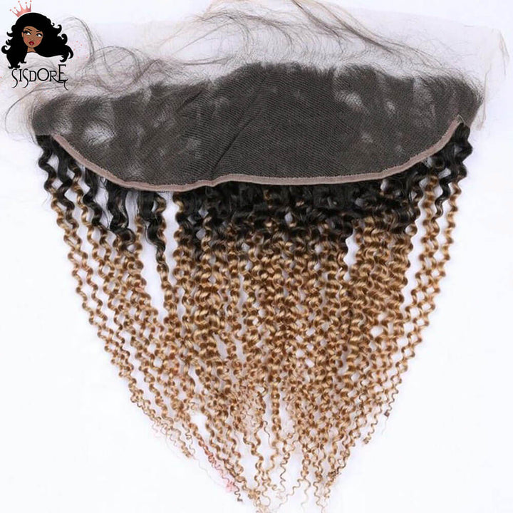 kinky curly 13x4 lace frontal 1b 27 strawberry blonde with black roots