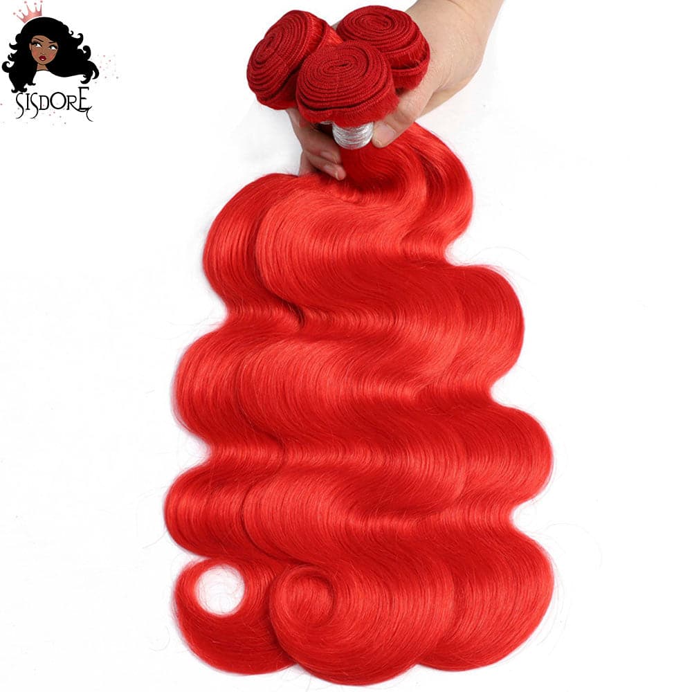 light red body wave human hair weaves 3 bundles