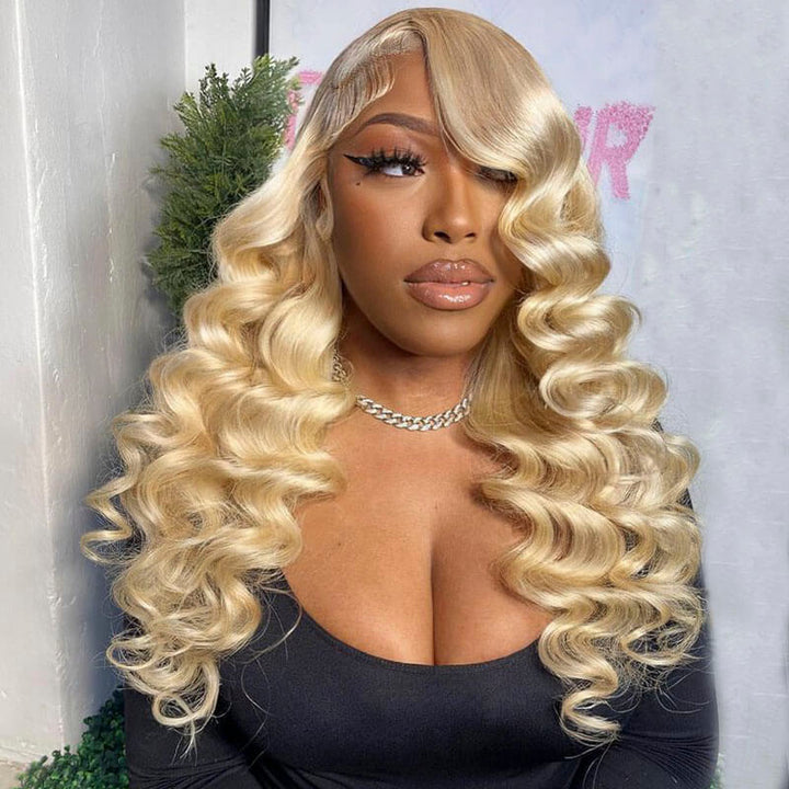 loose wave light blonde hair 613 lace front wig