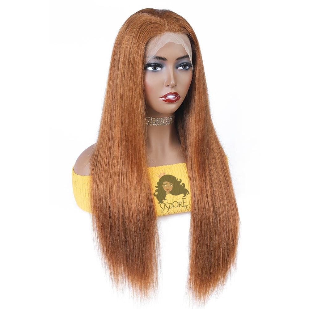 medium auburn #30 straight human hair lace front wig