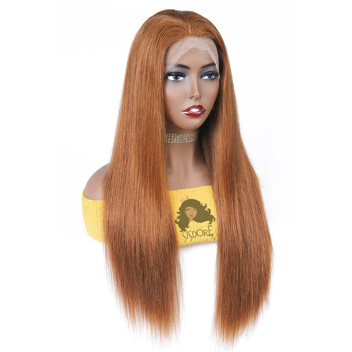 medium auburn #30 straight human hair lace front wig