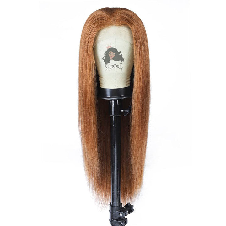 medium auburn brown lace front wig straight human hair