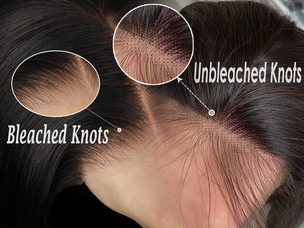Bleached knots vs unbleached knots comparison for lace wig hairline realism