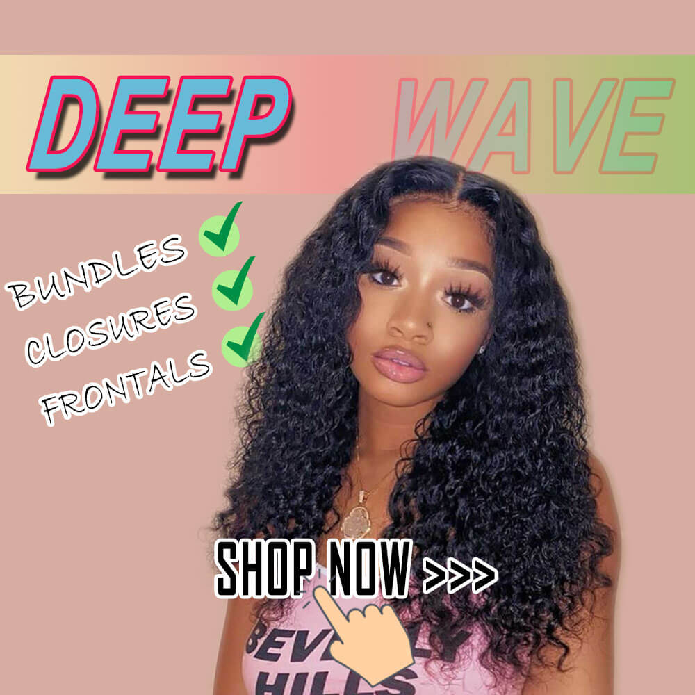 Deep wave human hair bundles with closures and lace frontals