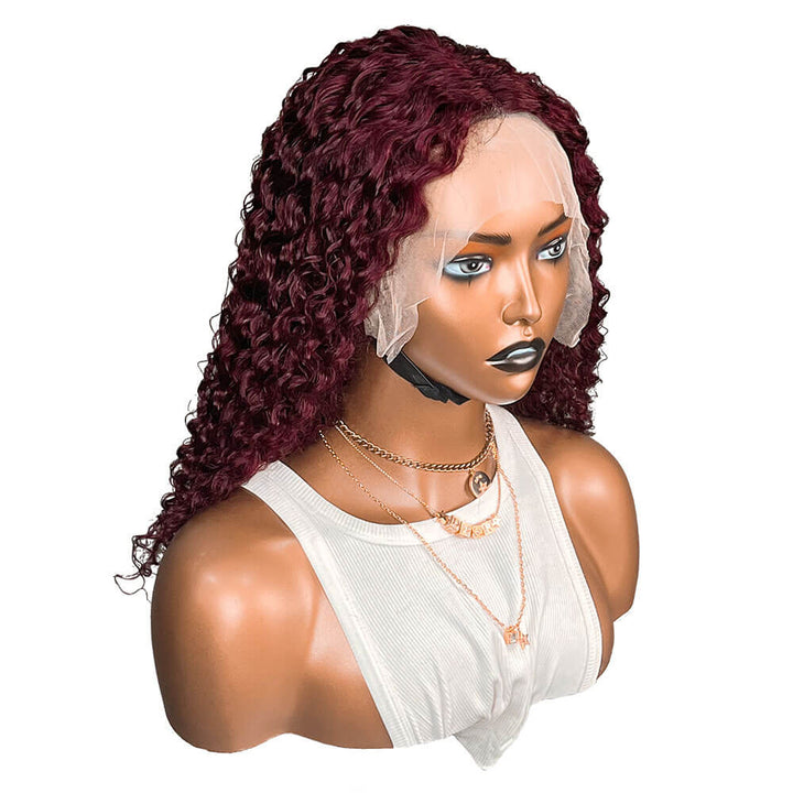 Burgundy Curly Hair Lace Front Wig Color 99j