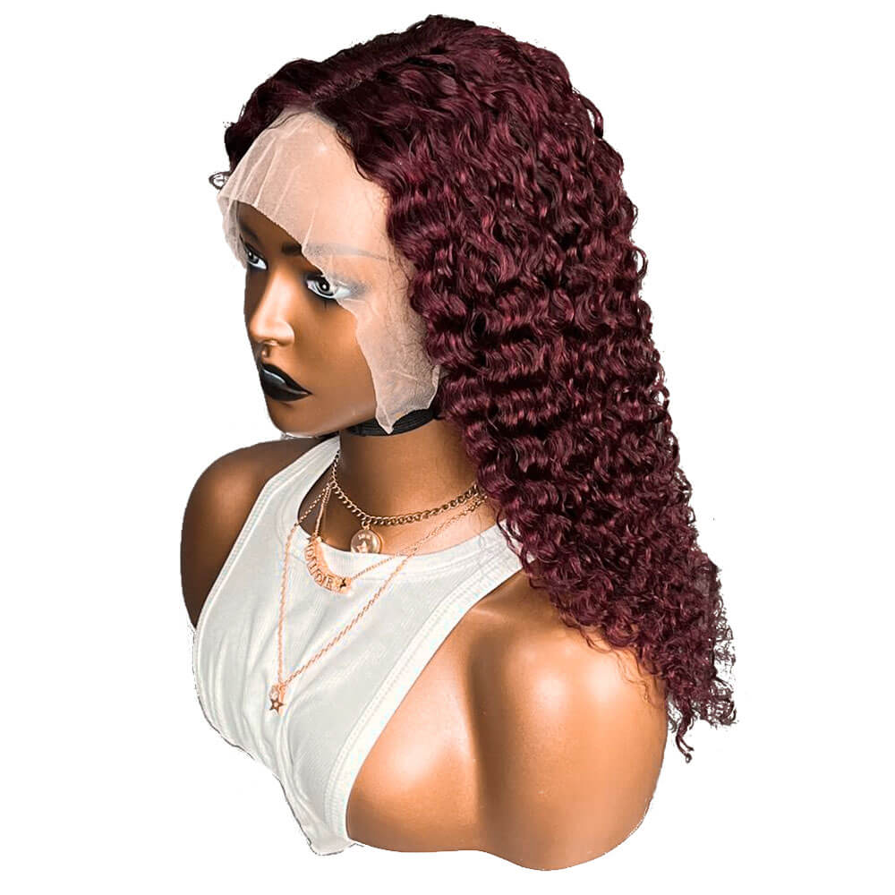 Burgundy Curly Hair Lace Front Wig Color 99j