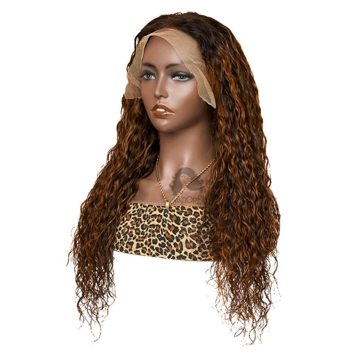 Auburn Brown Highlight Color Water Wave Lace Front Wig