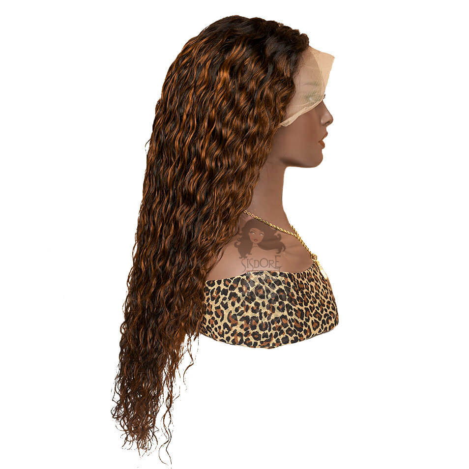 Auburn Brown Highlight Color Water Wave Lace Front Wig