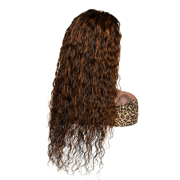 Auburn Brown Highlight Color Water Wave Lace Front Wig