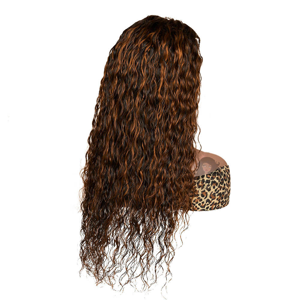 Auburn Brown Highlight Color Water Wave Lace Front Wig