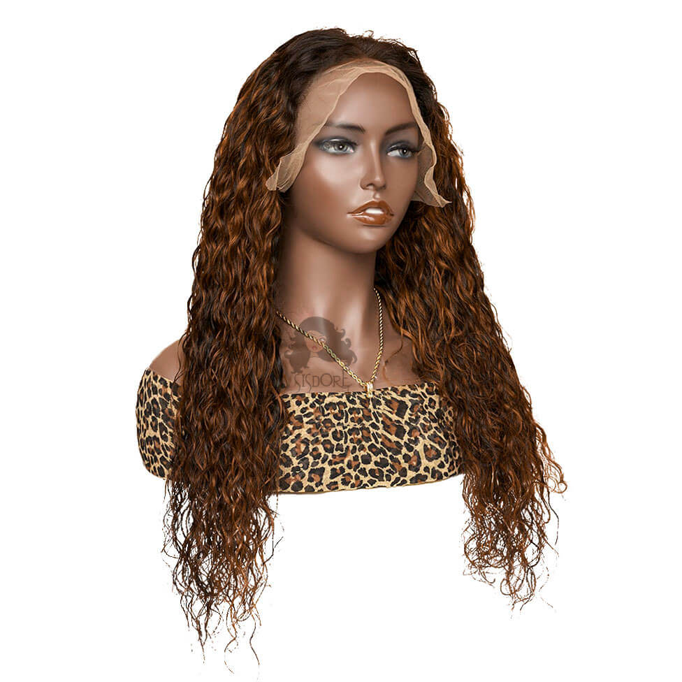 Auburn Brown Highlight Color Water Wave Lace Front Wig