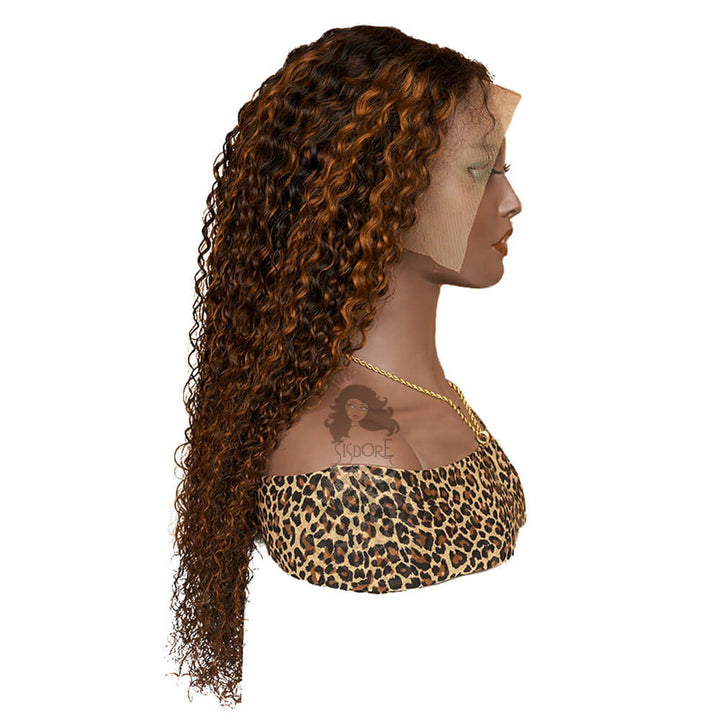 Auburn Highlights Jerry Curly Human Hair Lace Front Wig 1B/30