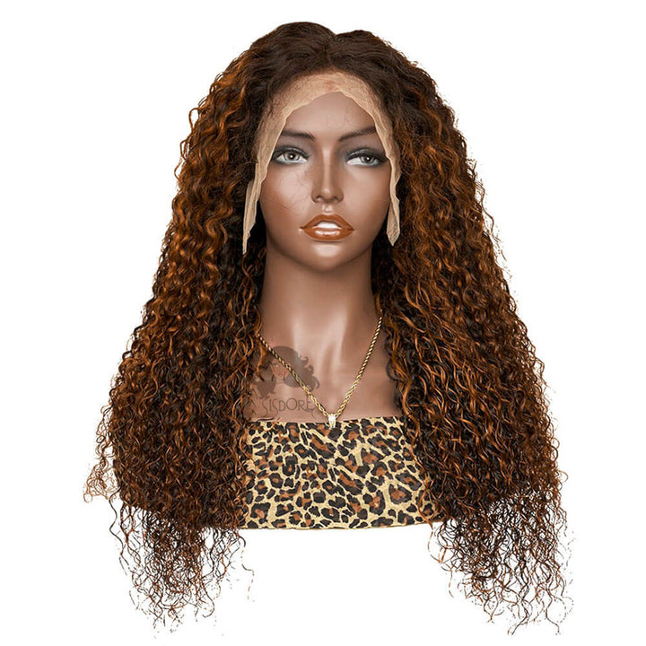 Auburn Highlights Jerry Curly Human Hair Lace Front Wig 1B/30