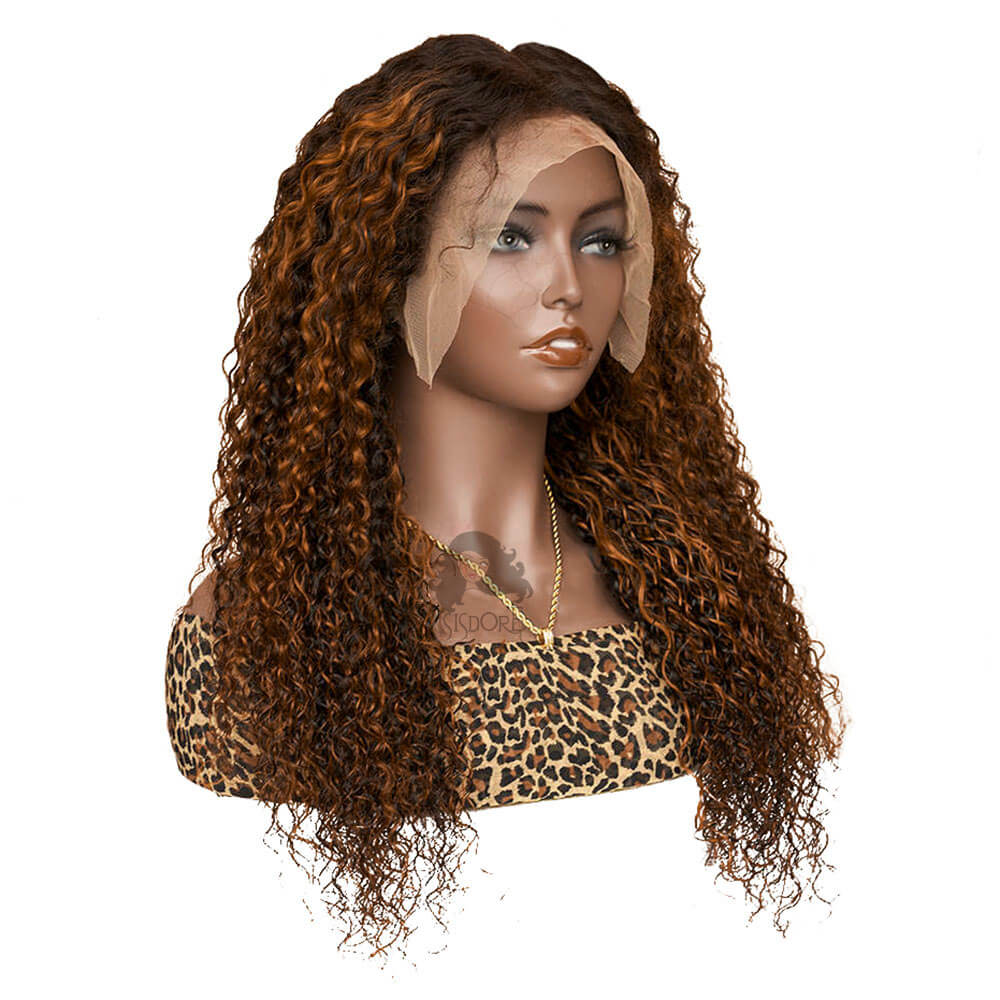 Auburn Highlights Jerry Curly Human Hair Lace Front Wig 1B/30