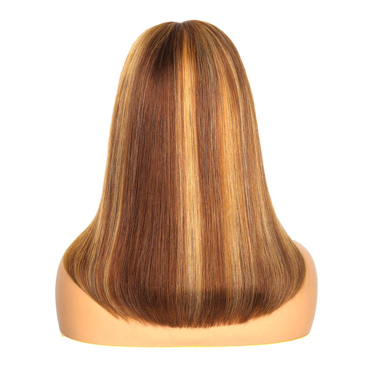 Brown Hair with Blonde Highlight Bob Wig, 5x5 HD Lace Pre Cut Wear and Go Glueless Wig