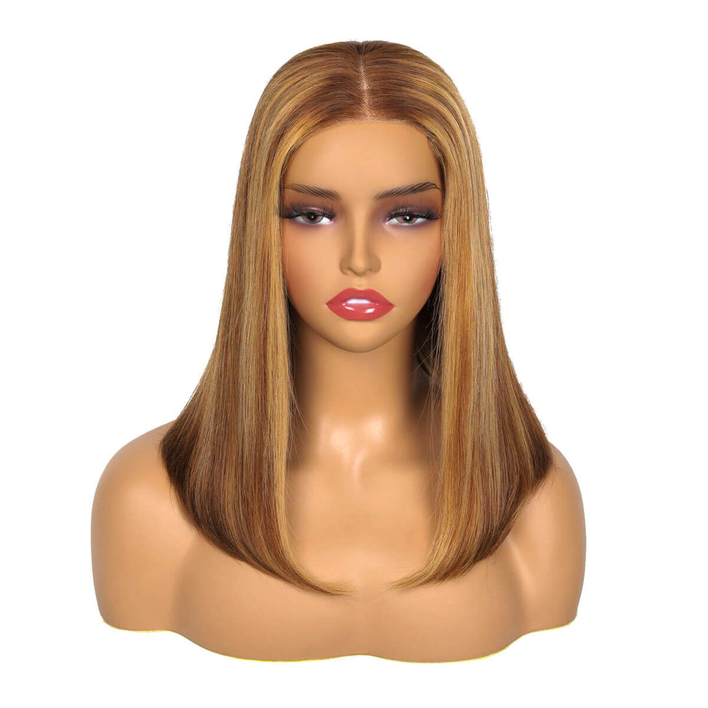 Brown Hair with Blonde Highlight Bob Wig, 5x5 HD Lace Pre Cut Wear and Go Glueless Wig