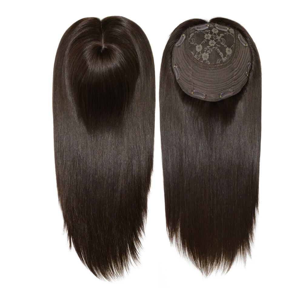 #2 dark brown hair topper with flower net and 8 clips