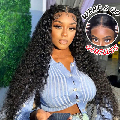 Deep Wave Wear and Go Glueless Wig, Pre Cut Lace Curly Hair Wigs for Beginners