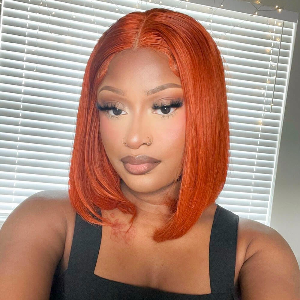 short ginger hair wear and go glueless bob wig