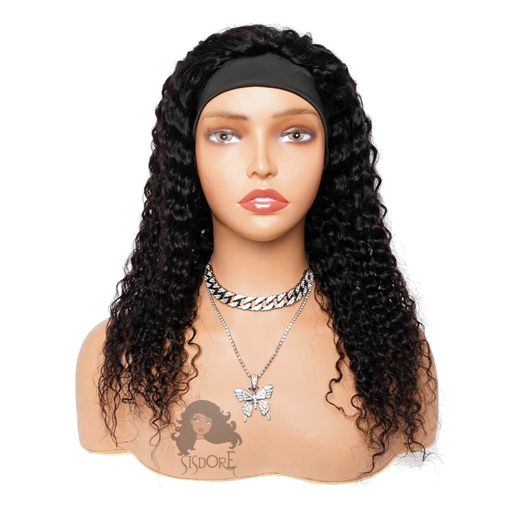 headband wig deep wave black hair 