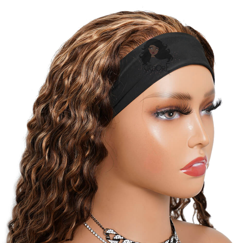 headband wig deep wave highlight hair 