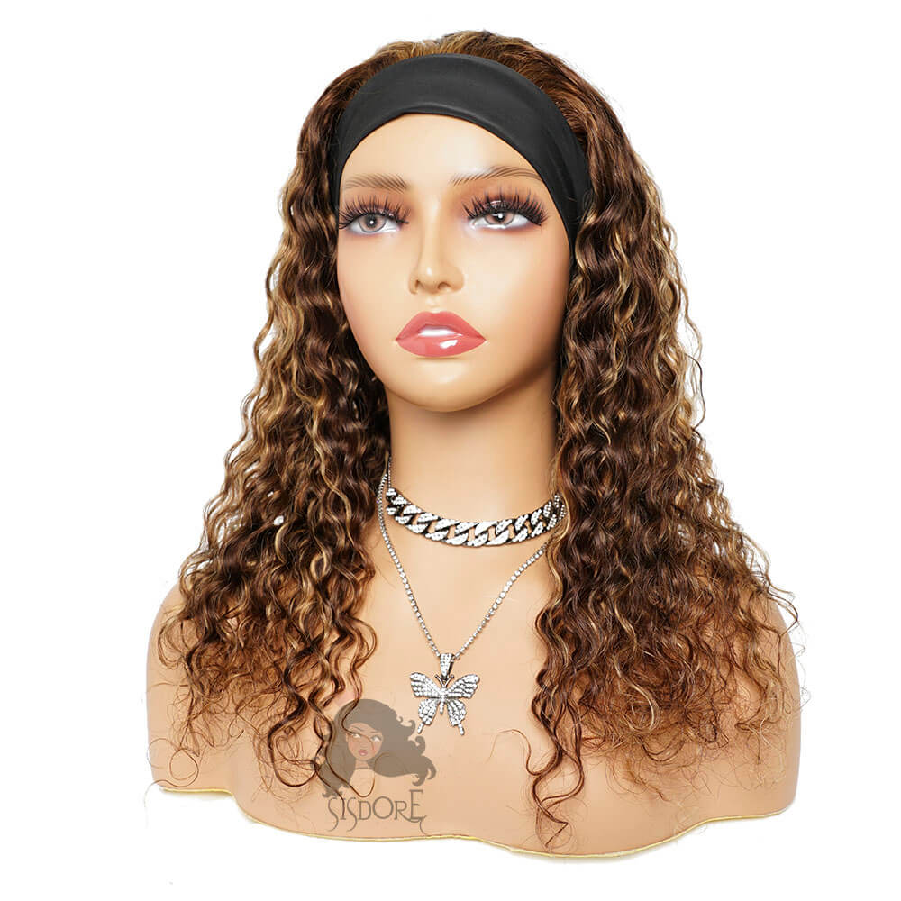 headband wig deep wave highlight hair 